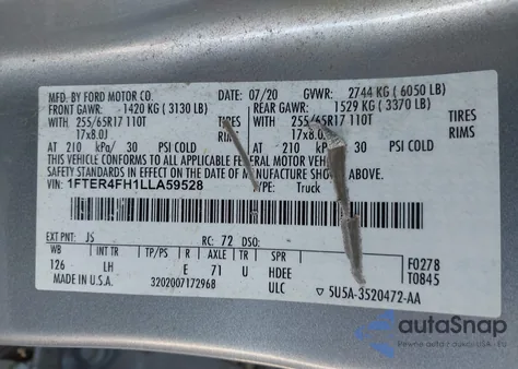 2020 Ford Ranger Xl from USA, damaged, VIN 1FTER4FH1LLA59528